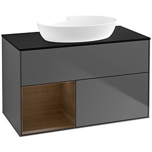 Villeroy et Boch Finion Villeroy et Boch FA12GNGK 100cm, plaque de recouvrement noir mat, étagères Walnut Veneer , anthracite mat