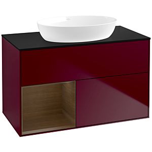 Villeroy und Boch Finion Waschtischunterschrank FA12GNHB 100cm, Abdeckplatte black matt, Regale Walnut Veneer, Peony Matt