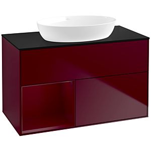 Villeroy und Boch Finion Waschtischunterschrank FA12HBHB 100cm, Abdeckplatte black matt, Regale Peony matt lacquer, Peony Matt