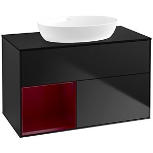 Villeroy und Boch Finion Waschtischunterschrank FA12HBPD 100cm, Abdeckplatte black matt, Regale Peony matt lacquer, Black matt lacquer