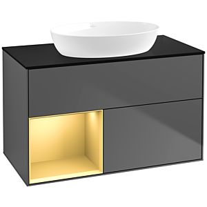 Villeroy und Boch Finion Waschtischunterschrank FA12HFGK 100cm, Abdeckplatte black matt, Regale Gold matt lacquer, Anthracite matt