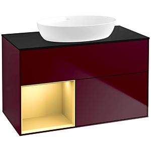 Villeroy und Boch Finion Waschtischunterschrank FA12HFHB 100cm, Abdeckplatte black matt, Regale Gold matt lacquer, Peony Matt