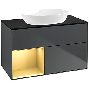Villeroy und Boch Finion Waschtischunterschrank FA12HFHG 100cm, Abdeckplatte black matt, Regale Gold matt lacquer, Midnight Blue Matt Lacquer