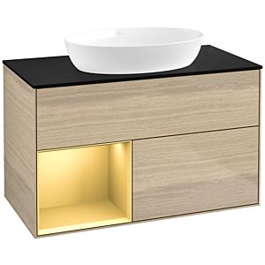 Villeroy and Boch Finion Villeroy and Boch Finion FA12HFPC 100cm, cover plate black matt, shelves gold matt lacquer, Oak Veneer
