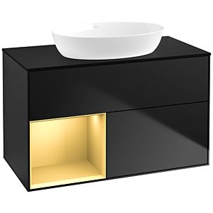 Villeroy und Boch Finion Waschtischunterschrank FA12HFPD 100cm, Abdeckplatte black matt, Regale Gold matt lacquer, Black matt lacquer
