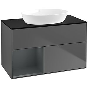 Villeroy und Boch Finion Waschtischunterschrank FA12HGGK 100cm, Abdeckplatte black matt, Regale Midnight matt lacquer, Anthracite matt