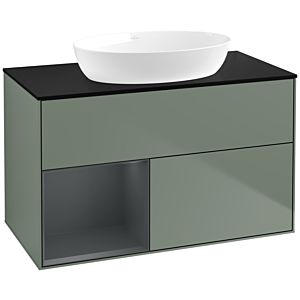 Villeroy et Boch Finion Villeroy et Boch FA12HGGM 100cm, plaque de recouvrement noir mat, étagères laqué mat Midnight, Olive Matt Lacquer