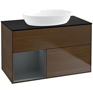 Villeroy and Boch Finion Villeroy and Boch Finion FA12HGGN 100cm, cover plate black matt, shelves midnight matt lacquer, walnut veneer