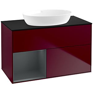 Villeroy und Boch Finion Waschtischunterschrank FA12HGHB 100cm, Abdeckplatte black matt, Regale Midnight matt lacquer, Peony Matt