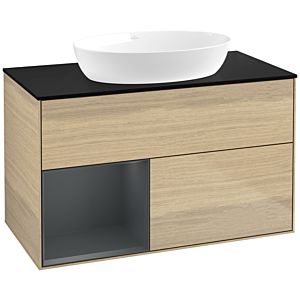 Villeroy et Boch Finion Villeroy et Boch FA12HGPC 100cm, plaque de recouvrement noire mate, étagères laqué mat Midnight, Oak Veneer