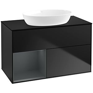 Villeroy und Boch Finion Waschtischunterschrank FA12HGPD 100cm, Abdeckplatte black matt, Regale Midnight matt lacquer, Black matt lacquer