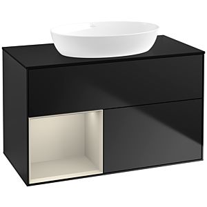 Villeroy und Boch Finion Waschtischunterschrank FA12HHPD 100cm, Abdeckplatte black matt, Regale sand matt lacquer, Black matt lacquer