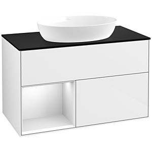 Villeroy und Boch Finion Waschtischunterschrank FA12MTGF 100cm, Abdeckplatte black matt, Regale White matt lacquer, Glossy white lacquer