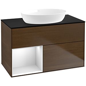 Villeroy and Boch Finion Villeroy and Boch Finion FA12MTGN 100cm, cover plate black matt, shelves white matt lacquer, walnut veneer