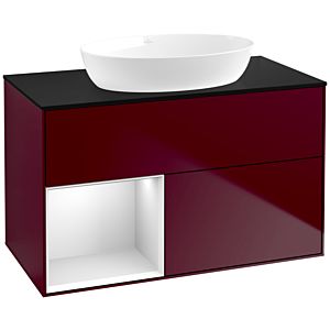 Villeroy und Boch Finion Waschtischunterschrank FA12MTHB 100cm, Abdeckplatte black matt, Regale White matt lacquer, Peony Matt