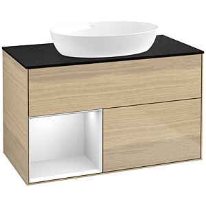 Villeroy und Boch Finion Waschtischunterschrank FA12MTPC 100cm, Abdeckplatte black matt, Regale White matt lacquer, Oak Veneer