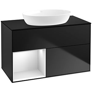 Villeroy und Boch Finion Waschtischunterschrank FA12MTPD 100cm, Abdeckplatte black matt, Regale White matt lacquer, Black matt lacquer
