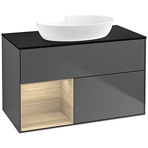 Villeroy und Boch Finion Waschtischunterschrank FA12PCGK 100cm, Abdeckplatte black matt, Regale Oak Veneer, Anthracite matt