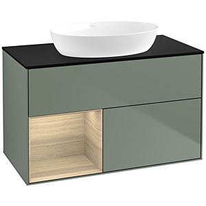 Villeroy et Boch Finion Villeroy et Boch FA12PCGM 100cm, plaque de recouvrement noir mat, étagères Oak Veneer , Olive Matt Lacquer