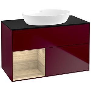 Villeroy und Boch Finion Waschtischunterschrank FA12PCHB 100cm, Abdeckplatte black matt, Regale Oak Veneer, Peony Matt