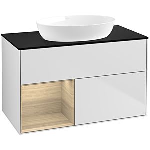 Villeroy und Boch Finion Waschtischunterschrank FA12PCMT 100cm, Abdeckplatte black matt, Regale Oak Veneer, White matt lacquer