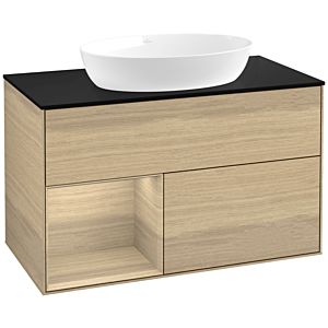 Villeroy und Boch Finion Waschtischunterschrank FA12PCPC 100cm, Abdeckplatte black matt, Regale Oak Veneer, Oak Veneer