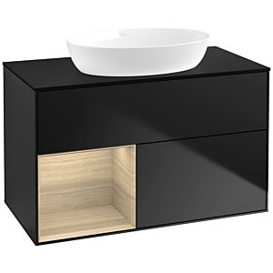 Villeroy und Boch Finion Waschtischunterschrank FA12PCPD 100cm, Abdeckplatte black matt, Regale Oak Veneer, Black matt lacquer