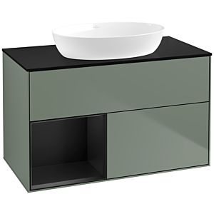 Villeroy et Boch Finion Villeroy et Boch FA12PDGM 100cm, plaque de recouvrement noir mat, étagères laqué noir mat, Olive Matt Lacquer