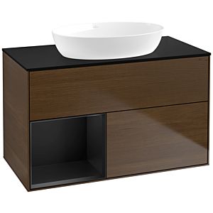 Villeroy und Boch Finion Waschtischunterschrank FA12PDGN 100cm, Abdeckplatte black matt, Regale Black matt lacquer, Walnut veneer