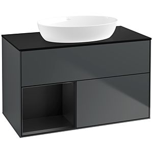 Villeroy und Boch Finion Waschtischunterschrank FA12PDHG 100cm, Abdeckplatte black matt, Regale Black matt lacquer, Midnight Blue Matt Lacquer