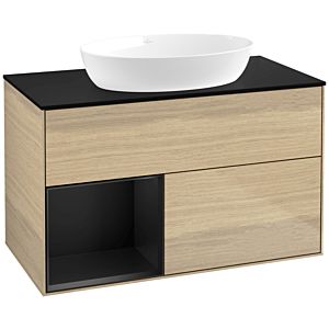 Villeroy und Boch Finion Waschtischunterschrank FA12PDPC 100cm, Abdeckplatte black matt, Regale Black matt lacquer, Oak Veneer