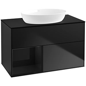 Villeroy und Boch Finion Waschtischunterschrank FA12PHPD 100cm, Abdeckplatte black matt, Regale Glossy black lacquer, Black matt lacquer