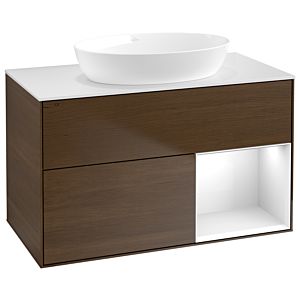 Villeroy and Boch Finion Villeroy and Boch Finion FA21GFGN 100cm, cover plate white matt, shelves Glossy white lacquer, walnut veneer