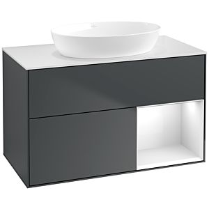 Villeroy und Boch Finion Waschtischunterschrank FA21GFHG 100cm, Abdeckplatte white matt, Regale Glossy white lacquer, Midnight Blue Matt Lacquer