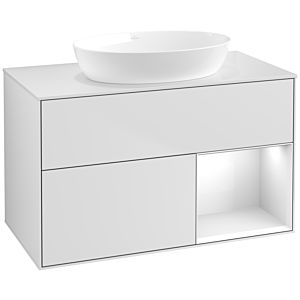 Villeroy et Boch Finion Villeroy et Boch FA21GFMT 100cm, plaque de recouvrement blanc mat, étagères Laque blanche brillante, laque blanche mate