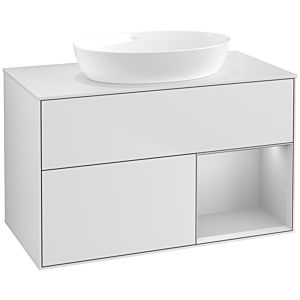 Villeroy und Boch Finion Waschtischunterschrank FA21GJMT 100cm, Abdeckplatte white matt, Regale Light grey matt lacquer, White matt lacquer
