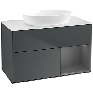 Villeroy und Boch Finion Waschtischunterschrank FA21GKHG 100cm, Abdeckplatte white matt, Regale Anthracite matt lacquer, Midnight Blue Matt Lacquer
