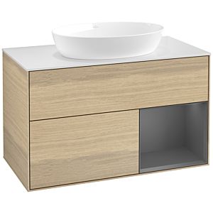 Villeroy und Boch Finion Waschtischunterschrank FA21GKPC 100cm, Abdeckplatte white matt, Regale Anthracite matt lacquer, Oak Veneer