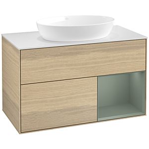 Villeroy and Boch Finion Villeroy and Boch Finion FA21GMPC 100cm, cover plate white matt, shelves olive matt lacquer, Oak Veneer