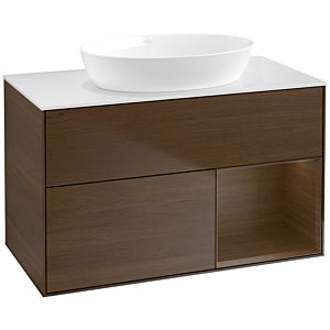 Villeroy und Boch Finion Waschtischunterschrank FA21GNGN 100cm, Abdeckplatte white matt, Regale Walnut Veneer, Walnut veneer