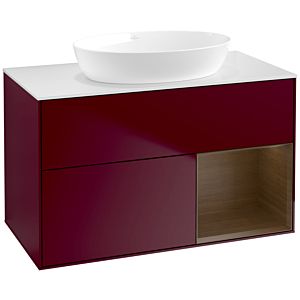 Villeroy und Boch Finion Waschtischunterschrank FA21GNHB 100cm, Abdeckplatte white matt, Regale Walnut Veneer, Peony Matt