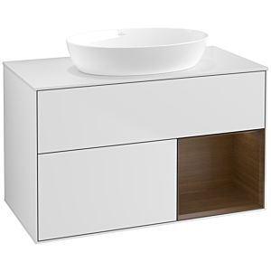 Villeroy und Boch Finion Waschtischunterschrank FA21GNMT 100cm, Abdeckplatte white matt, Regale Walnut Veneer, White matt lacquer