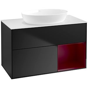 Villeroy und Boch Finion Waschtischunterschrank FA21HBPD 100cm, Abdeckplatte white matt, Regale Peony matt lacquer, Black matt lacquer