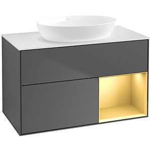 Villeroy und Boch Finion Waschtischunterschrank FA21HFGK 100cm, Abdeckplatte white matt, Regale Gold matt lacquer, Anthracite matt