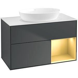 Villeroy und Boch Finion Waschtischunterschrank FA21HFHG 100cm, Abdeckplatte white matt, Regale Gold matt lacquer, Midnight Blue Matt Lacquer