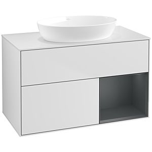 Villeroy und Boch Finion Waschtischunterschrank FA21HGMT 100cm, Abdeckplatte white matt, Regale Midnight matt lacquer, White matt lacquer