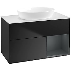 Villeroy und Boch Finion Waschtischunterschrank FA21HGPD 100cm, Abdeckplatte white matt, Regale Midnight matt lacquer, Black matt lacquer