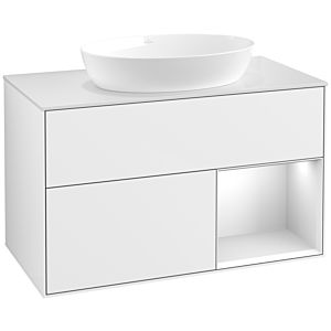 Villeroy et Boch Finion Villeroy et Boch FA21MTGF 100cm, plaque de recouvrement blanc mat, étagères laqué blanc mat, laqué blanc brillant