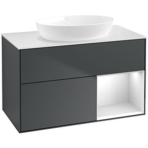Villeroy und Boch Finion Waschtischunterschrank FA21MTHG 100cm, Abdeckplatte white matt, Regale White matt lacquer, Midnight Blue Matt Lacquer