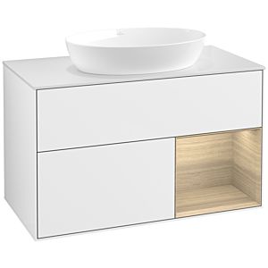 Villeroy et Boch Finion Villeroy et Boch FA21PCGF 100cm, plaque de recouvrement blanc mat, étagères Oak Veneer , laqué blanc brillant